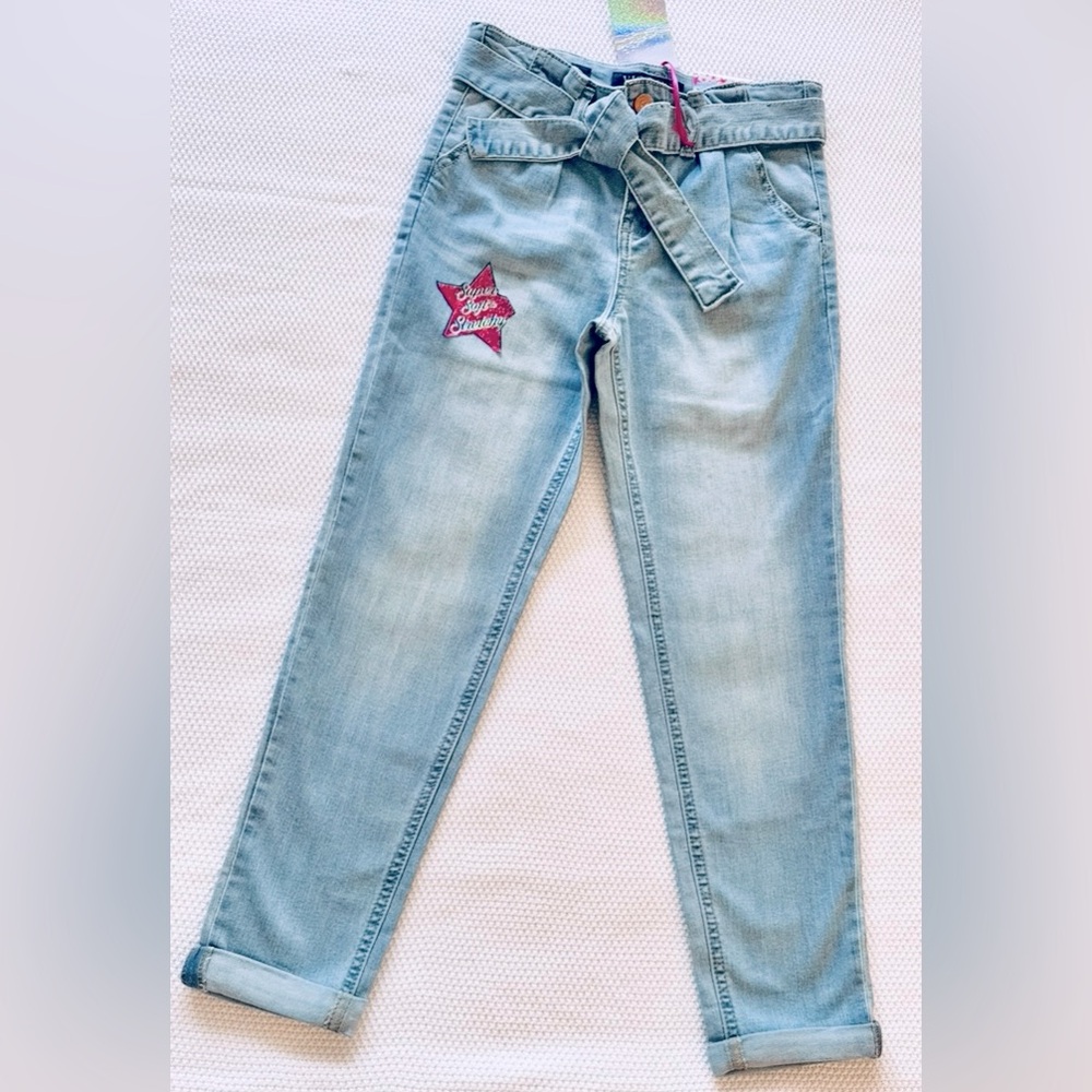 VIGOSS Georgia Girlfriend Super Stretch Light Blue Jeans w Denim Belt Tie - Picture 3 of 15